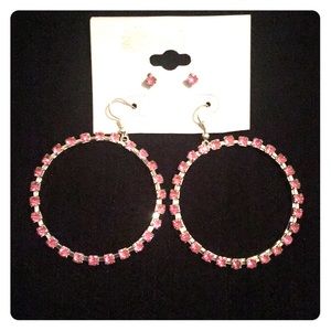 Pink Rhinestone hoops and matching studs.